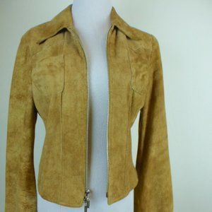 BEBE TIE DYE brown SUEDE LEATHER zip JACKET tan brown vintage retro S rockabilly